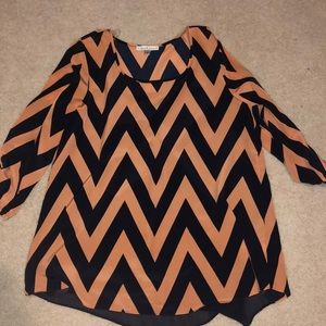 navy blue and peach chevron top